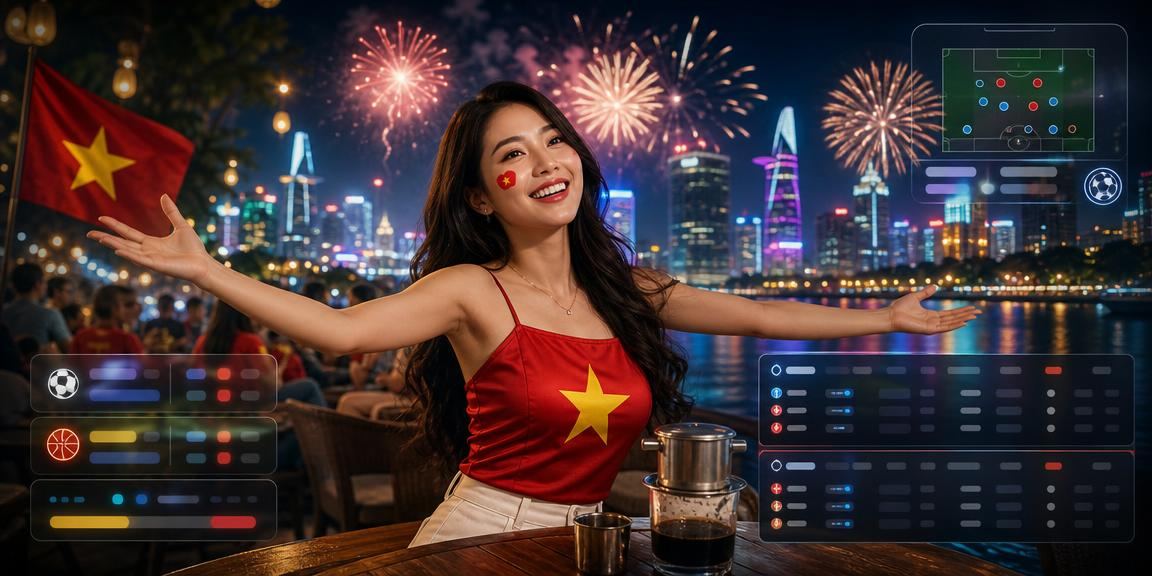 Người dùng tại TP. Hồ Chí Minh theo dõi sự kiện thể thao trực tuyến tại quán cà phê buổi tối