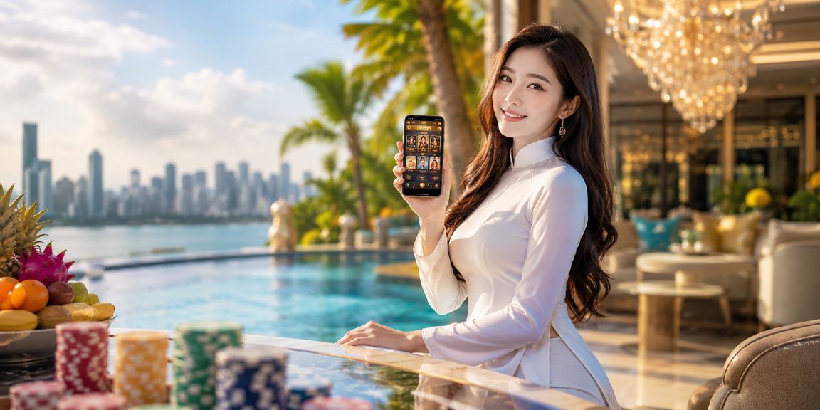 Phụ nữ mặc áo dài tham gia trò chơi bài trực tuyến trên nền tảng h2shop